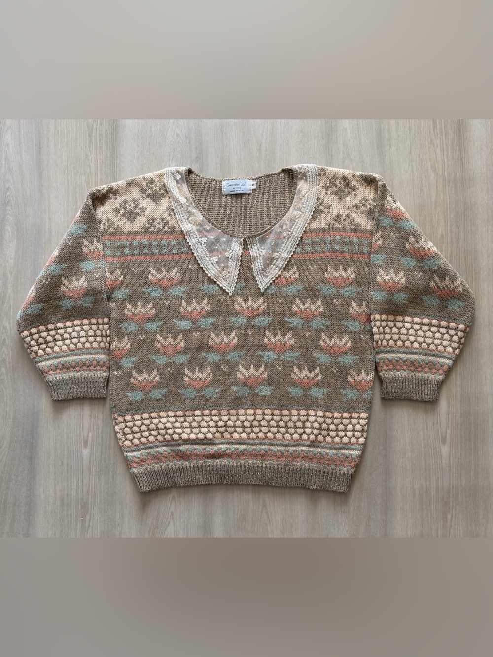 Vintage Sweater Loft Knit Sweater Collar Cottage Floral Sz S
